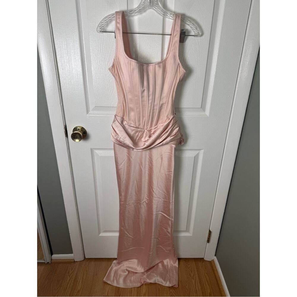 House of CB Kira Blush Pink Satin Gathered Maxi Dress XS - Picture 2 of 13